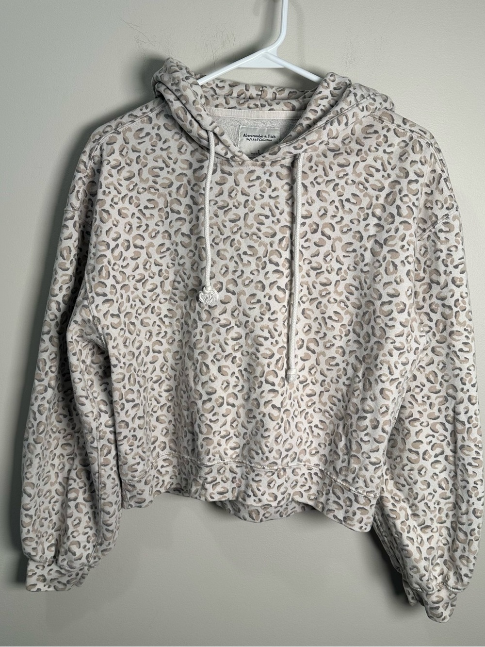 Abercrombie Fitch Leopard Print Crop Hoodie Sweatshirt Women Size S Cottagecore